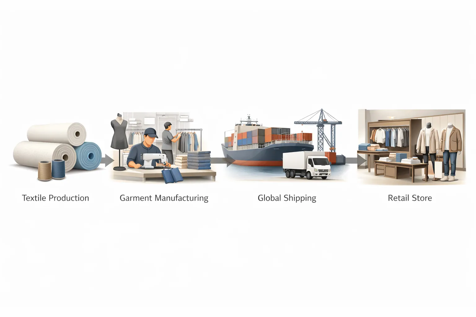 Apparel industry supply chain from factory to retail