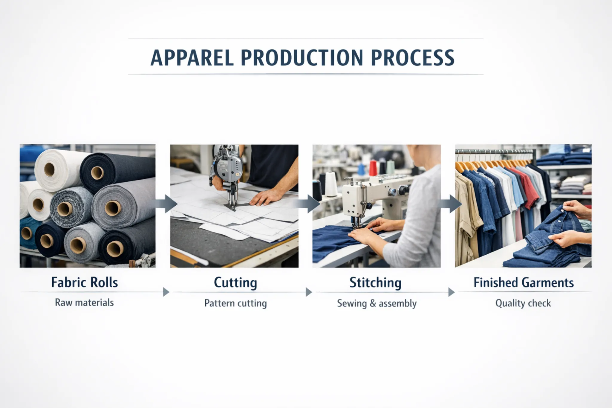 Garment production process from fabric to finished clothing